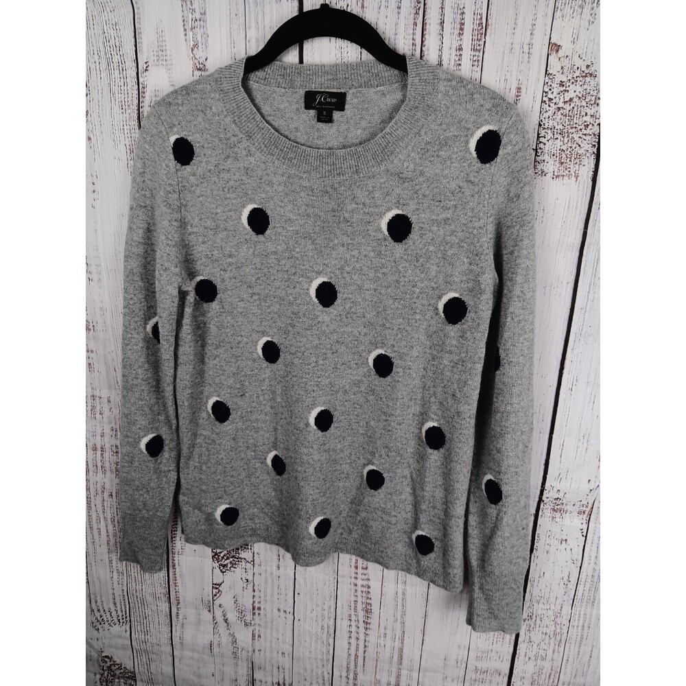 J. Crew Sweater Women’s Small Gray Cashmere Polka Dot Long Sleeve Pullover
